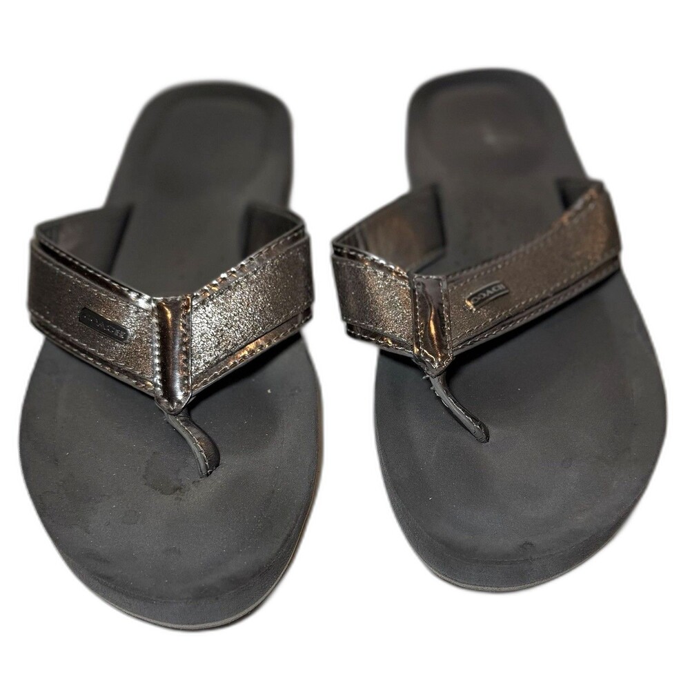 Coach Jaye Metallic Pewter Comfort Thong Sandals Women’s Size 9B Flip Flops
